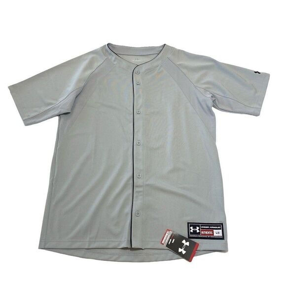 Under armour Other - Under Armour Mens Large Gray Baseball Heat Gear Full Button Jersey NWT